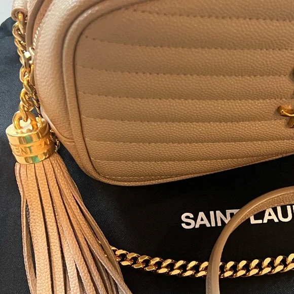 Authentic YSL Yves Saint Laurent Mini Lou Camera Bag with gold chain and Tassel - Picture 2 of 7